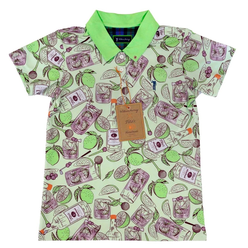 William Murray Golf Lime Green Cocktail Print Polo. New In bag. Large.